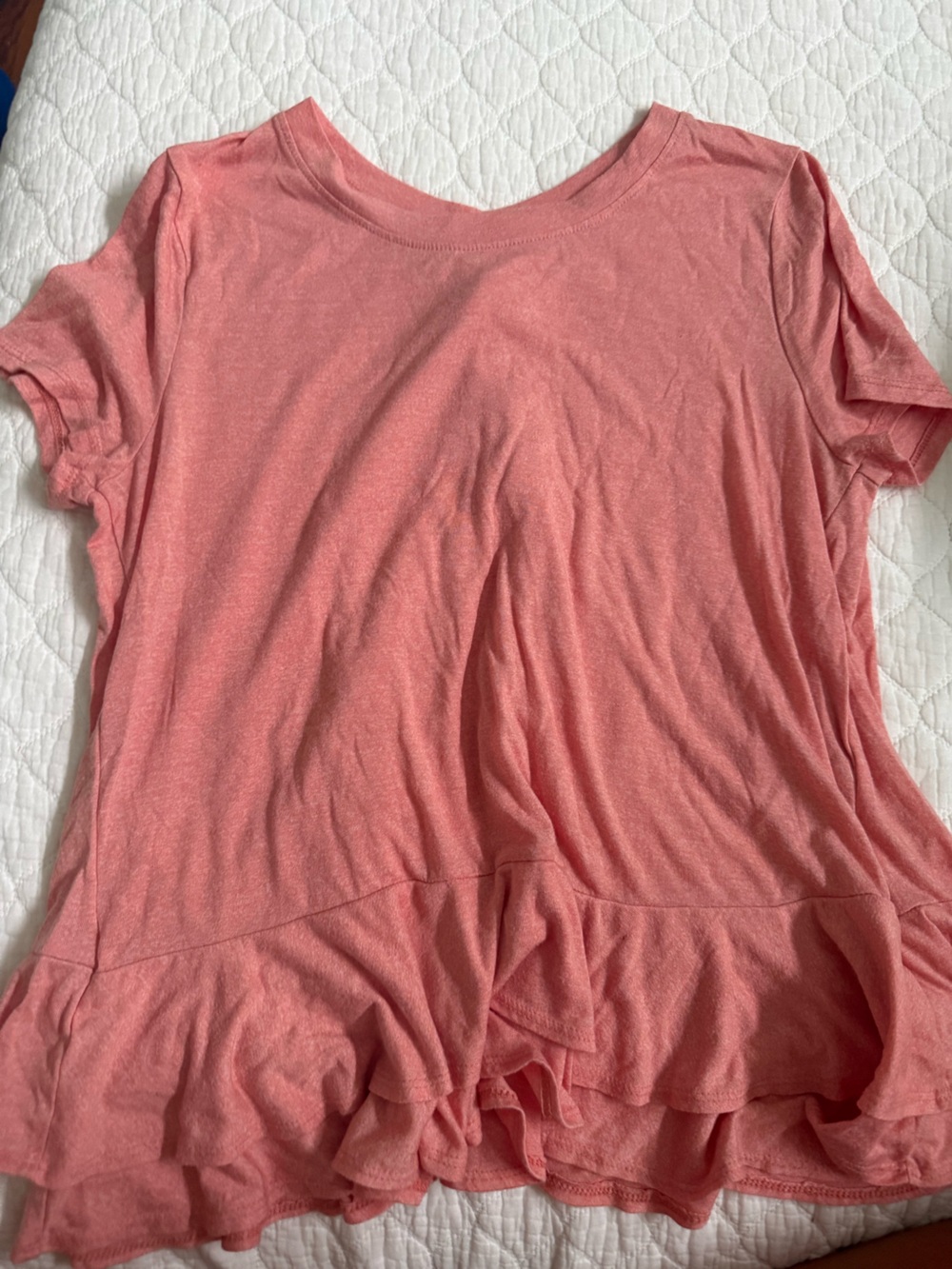 Altar'd State Coral Pink Ruffle Hem Tee